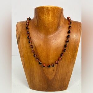 Vintage Venetian Millefiori Murano Glass Hand knotted 26.5" Necklace BLACK & RED